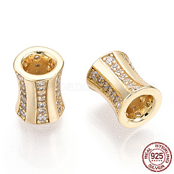 925 Sterling Silber Micro pave Zirkonia Perlen, Kolumne, Nickelfrei, echtes 18k vergoldet, 9x7 mm, Bohrung: 3.5 mm