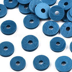 Perle di argilla polimerica fatte a mano ecologiche, Disco / rotondo piatta, perline Heishi, Blue Marine, 4x1mm, Foro: 1 mm, circa 55000pcs/1000g