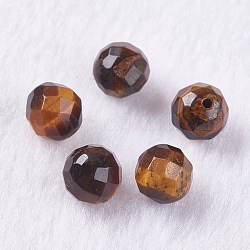 Natürlichen Tigerauge Perlen, Hälfte gebohrt, Runde, facettiert, 7.5~8 mm, Bohrung: 1.2 mm