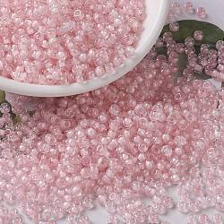 Perles rocailles miyuki rondes, Perles de rocaille japonais, 8/0, (cristal rr203) doublé rose, 3mm, Trou: 1mm, environ 422~455 pcs/10 g