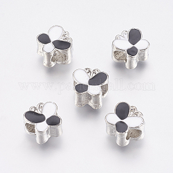 Perles européennes en alliage, Perles avec un grand trou   , avec l'émail, papillon, platine, noir, 11x12x8mm, Trou: 5mm