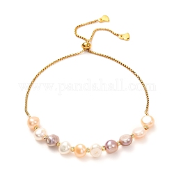 Braccialetto di scorrimento regolabile perline di perle naturali per il regalo delle donne della ragazza, charms in ottone, 304 bracciale a catena in acciaio inossidabile con zirconi cubici, colorato, 0.79~3.23 pollice (20~82 mm)