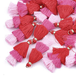 Décorations pendentif pompon en polycoton (coton polyester), avec les accessoires en fer, or, colorées, 39~40x19~26x6~7mm, Trou: 4mm