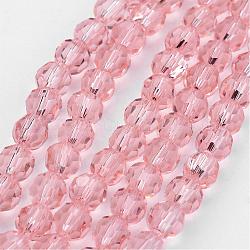 Chapelets de perles en verre transparent, imitation de cristal autrichien, facetté (32 facettes), ronde, rose, 8mm, Trou: 1mm, Environ 70~72 pcs/chapelet, 20~21 pouce