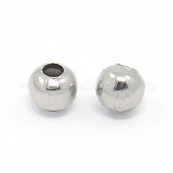 304 Stainless Steel Round Beads, Stainless Steel Color, 4mm, Hole: 1.5mm