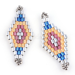 Miyuki & toho perles de rocaille japonaises, Liens faits à la main, motif de losange métier à tisser, rouge violet pâle, 31~32.5x13~13.5x1.5~2mm, Trou: 1mm