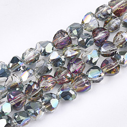 Fili di perle di vertro placcato, sfaccettato, cuore, colorato, 7x7.5x5.5mm, Foro: 1.5 mm, circa 76pcs/filo, 18.8 pollice