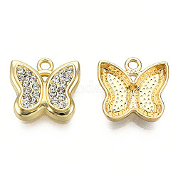 Rack Plating Alloy Pendants, with Crystal Rhinestone, Cadmium Free & Nickel Free & Lead Free, Butterfly, Light Gold, 14.5x15x3mm, Hole: 1.6mm