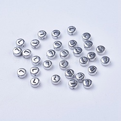 Perline con lettere a foro orizzontale in acrilico placcato color argento, rotondo e piatto, letter.l, 7x3.5mm, Foro: 1 mm, circa 3600pcs/500g