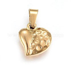 304 Stainless Steel Pendants, Hammered, Puffed Heart with Bumpy, Golden, 14x13.5x5.5mm, Hole: 7x4.5mm