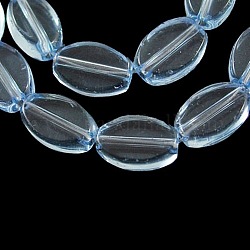 Transparent Glass Beads Strands, Oval, Light Blue, about 6mm wide, 9.5mm long, 3mm thick, hole: 1mm, about 38pcs/strand, 14inch