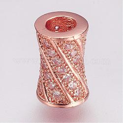 Perles de zircone cubique micro pave en Laiton, colonne, or rose, 9x6mm, Trou: 3mm
