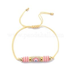 Saatsäule aus Glas mit Gliederarmband mit bösem Blick, verstellbares Armband für Frauen, Perle rosa, Innendurchmesser: 1/2~2-1/8 Zoll (1.4~5.3 cm)