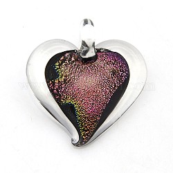 1Box Handmade Dichroic Glass Heart Pendants, with Random Color Cardboard Ribbon Bowknot Gift Box, Pearl Pink, 36x34x8mm, Hole: 8mm, Box: 70x51x21mm