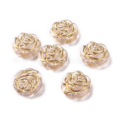 Perles acryliques transparentes, métal doré enlaça, rose, clair, 13.5x14x5mm, Trou: 1.6mm, 1050 pcs / 500 g