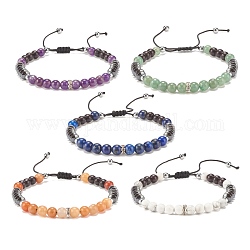 Bracelet de perles tressées en pierres précieuses naturelles et hématite synthétique pour femme, diamètre intérieur: 2-1/4~3-3/4 pouce (5.6~9.4 cm)