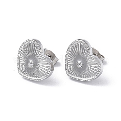 304 Stainless Steel Stud Earring for Women, Heart, Stainless Steel Color, 13x15mm, Pin: 0.8mm