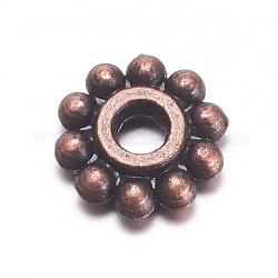 Gear Tibetan Style Alloy Spacer Beads, Lead Free & Cadmium Free & Nickel Free, Flower, Red Copper, 6.5mm, Hole: 2mm
