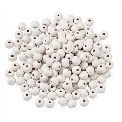 Perles en bois naturel teint, ronde, blanc, 8x7mm, Trou: 3mm, 300 pcs /sachet 