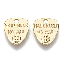 Encantos de latón, sin níquel, signo de la paz con la palabra haue nusic no war, dorado, 12x10x1mm, agujero: 1.8 mm