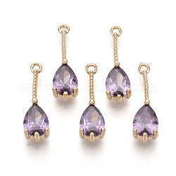Transparent Glass Pendants, with Golden Tone Brass Findings, Faceted, Teardrop, Violet, 18x5x4mm, Hole: 1mm
