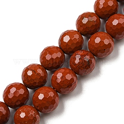 Chapelets de perles en jaspe rouge naturel, facetté (128 facettes), ronde, 10~10.5mm, Trou: 1.2mm, Environ 37 pcs/chapelet, 14.96~15.04 pouce (38~38.2 cm)