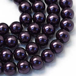 Baking Painted Pearlized Glass Pearl Round Bead Strands, Coconut Brown, 8~9mm, Hole: 1mm, about 105pcs/strand, 31.4 inch