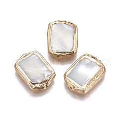 Perles de coquille, bord plaqué or, rectangle, 21~24x15~18x4~6mm, Trou: 0.7~0.8mm