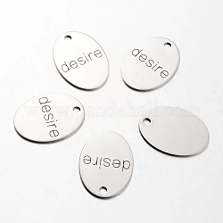 Spray Painted Stainless Steel Pendants, Oval with Word Desire, Stainless Steel Color, 30x22x1mm, Hole: 3mm
