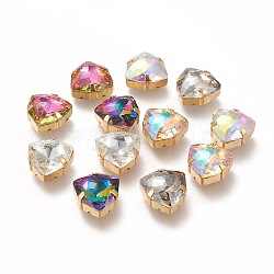 Cose en el rhinestone, Diamantes de imitación de cristal, Con ajustes de clavija de latón chapado en oro., facetados, triángulo, color mezclado, 17x17x9mm, agujero: 0.8~1.2 mm
