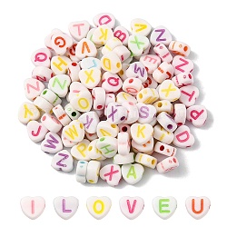 Perles opaques cardiaques acryliques, perles de lettre à trou horizontal, couleur mixte, 7x7.5x4mm, Trou: 2mm
