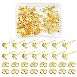 30Pcs Brass Stud Earring Findings, with Horizontal Loops and 60Pcs Iron Ear Nuts, Golden, 15x4mm, Hole: 0.5mm, Pin: 0.8mm