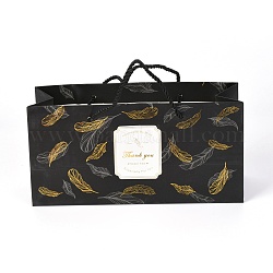 Sacs-cadeaux en papier rectangle, sacs à provisions, avec poignées, motif de plume, noir, 24.8x27x0.6 cm
