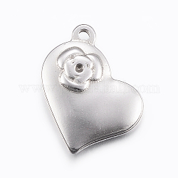304 Stainless Steel Pendant Rhinestone Settings, Heart with Rose, Stainless Steel Color, Fit For 1mm Rhinestone, 25x20x5mm, Hole: 2mm