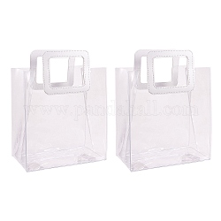 Bolsa transparente láser de pvc, bolso de mano, con asas de piel sintética, para regalo o embalaje de regalo, Rectángulo, blanco, 32x25 cm, 2 PC / sistema