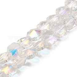 Placcare trasparente perle di vetro fili, arcobaleno placcato, sfaccettato, fiore, chiaro ab, 7~7.5x7.5x5~5.5mm, Foro: 0.9 mm, circa 55pcs/filo, 15.94 pollice (40.5 cm)