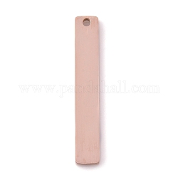 Colgantes de 304 acero inoxidable, estampar etiqueta en blanco, Corte con laser, Rectángulo, oro rosa, 32x5x1.5mm, agujero: 1.4 mm
