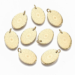 304 Stainless Steel Pendants, witih Jump Rings, Oval with Tweleve Constellation Pattern, Real 14K Gold Plated, 17.5x12.5x2mm, Jump Ring: 5x0.8mm, 3.4mm inner diameter