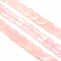 Natural Rose Quartz Twist Square Beads Strands, Flat Slice Beads, 16x16x6mm, Hole: 1mm, about 24pcs/strand, 15.74 inch