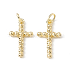 Pendentifs en laiton, breloques de croix de religion, avec anneaux ouverts, véritable 18k plaqué or, 20x11x2mm, Trou: 3mm, anneau: 5x0.9 mm