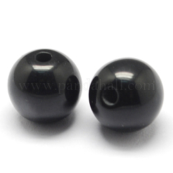 Imitación reronda abalorios de resina de ojo de gato, negro, 8x7mm, agujero: 1.8~2 mm