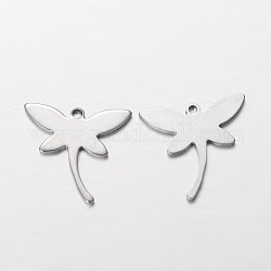Dragonfly 304 inoxydable pendentifs en acier, couleur inoxydable, 18x18.5x1mm, Trou: 1mm