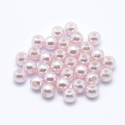 Abalorios de acrílico de la perla de imitación, teñido, redondo, rosa brumosa, 6x5.5mm, agujero: 1.5~2 mm, aproximamente 4500 unidades / libra