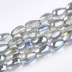 FilI di perline in vetro placcato, lacrima, mezzo placcato, turchese pallido, 9x6~6.5mm, Foro: 1 mm, circa 92~94pcs/filo, 31.4 pollice