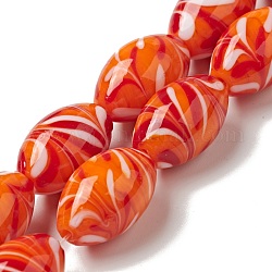 Perles à la main Murano brin, ovale, rouge-orange, 20~20.5x12.5~13mm, Trou: 1mm, Environ 15 pcs/chapelet, 13.39 pouce (34 cm)