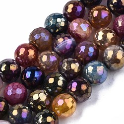 Natürliche Achat Perlen Stränge, Mit Perlglanz plattiert, facettiert, Runde, Mischfarbe, 9~10 mm, Bohrung: 1 mm, ca. 37 Stk. / Strang, 14.17 Zoll ~ 14.57 Zoll (36~37 cm)