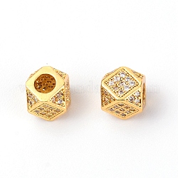 Laiton micro pavé de perles de zircone cubique claires, polygone, or, 7x7x7mm, Trou: 3.5mm