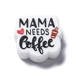 Silikonperlen zum Muttertag, Kauperlen für Beißringe, diy pflege halsketten machen, Wort Mama braucht Kaffee, Farbig, 29x28x8.5 mm, Bohrung: 2.5 mm