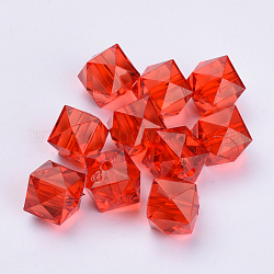 Abalorios de acrílico transparentes, facetados, cubo, rojo, 10x10x8mm, agujero: 1.5 mm, aproximamente 900 unidades / 500 g