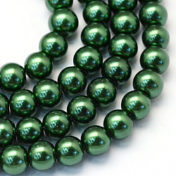 Cottura di perle in vetro verniciato fili di perline rotondo, verde scuro, 10~11mm, Foro: 1.5 mm, circa 85pcs/filo, 31.4 pollice1.5mm